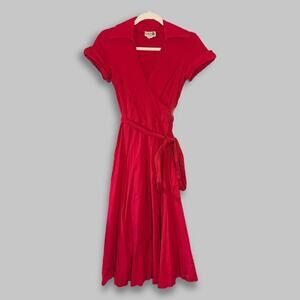Luly K NYC Red Wrap Midi Dress with Collar – Size Small